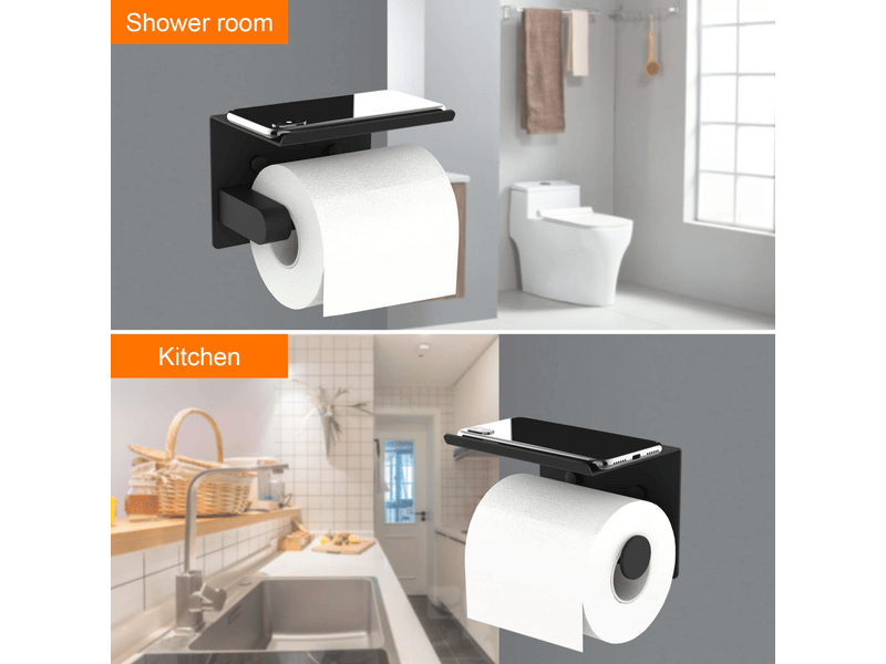  Porte-rouleau de toilette mural en acier inoxydable 304,installation avec vis ou adhésif 3m,noir - support papier toilette  - Conforama E