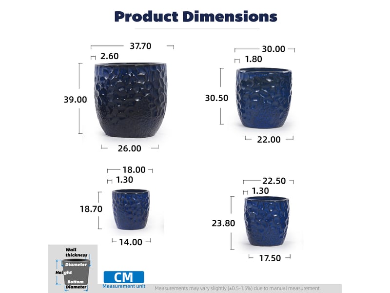  Pot de plantation en céramique ø38 cm, relief martelé, bleu marine brillant  - Conforama C