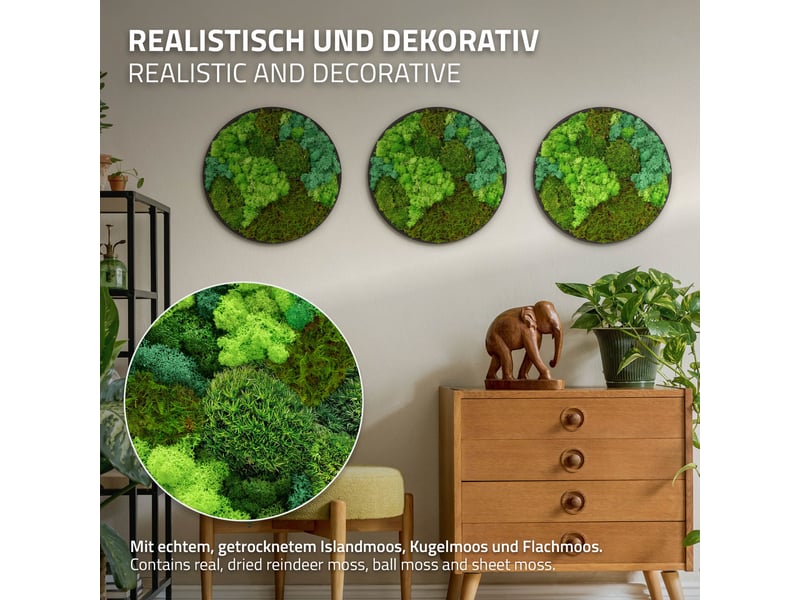  Ecd germany tableau végétal mural, mélange de mousses stabilisées, cadre en mdf rond ø 40 cm, vert, décoration d'intérieur véritable effet 3d, sans arrosage ni entretien, pièce unique ECD Germany GmbH - Conforama C