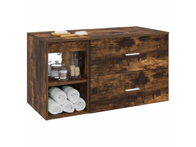  Ensemble de mobilier de salle de bain 2 pcs chêne fumé shl8002  - Conforama C