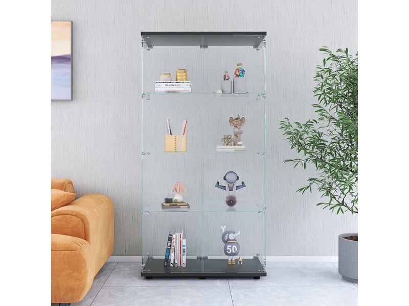  Vitrine d'exposition - 80.5x36.5x164cm - cabinet 4 niveaux, armoire meuble de collection double porte - noir  - Conforama D