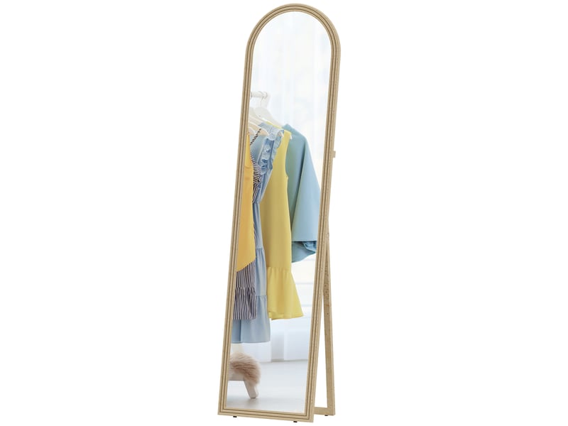  Miroir sur pied et mural pleine longueur avec chevalet, effet pierre et forme arquée, 40 x 160 cm, beige  - Conforama B