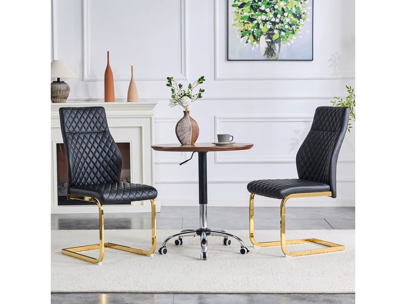  Chaise de salle à manger lot de 2 avec dossier haut et coussin confortable, en cuir pu noir et métal doré  - Conforama D