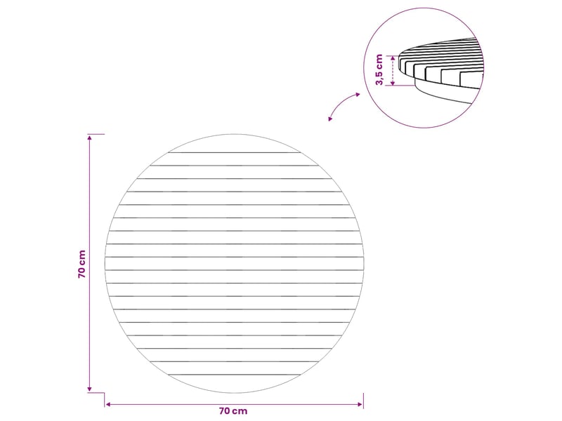  Vidaxl plateau de table ø 70 x 3,5 rond bois de teck massif naturel  - Conforama C