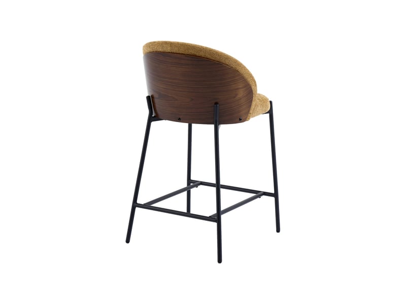  Lot de 2 tabourets de bar bois de peuplier teinté noyer. Acier noir et tissu texturé moutarde - paul  - Conforama C