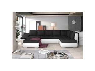 Canapé panoramique gyovani noir et blanc angle gauche convertible avec têtières