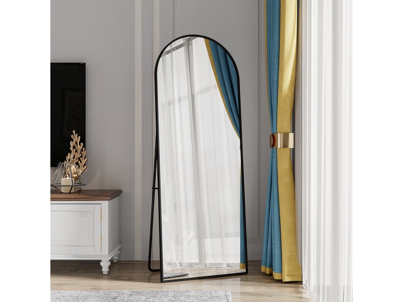 Miroir sur pied - 162 x 53 cm - noir - miroir plein pied arqué en verre trempé, cadre en alliage d'aluminium, design moderne - Conforama D