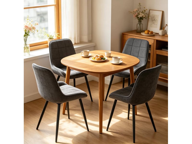  Lot de 4 chaises de salle à manger 52.5×43×81.5cm, gris foncé, métal, motif à carreaux, dossier courbé  - Conforama B