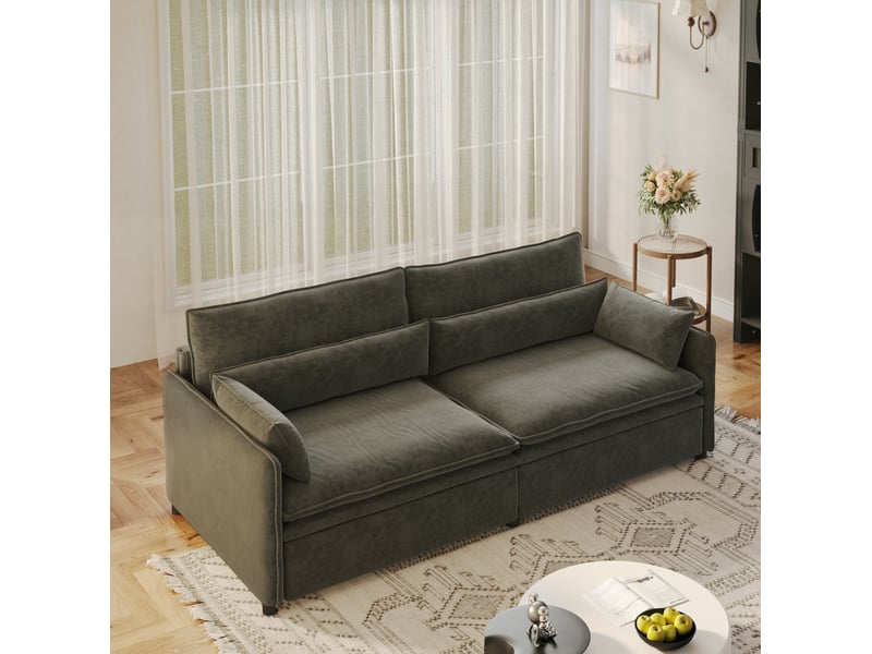  Canapé convertible 3 places 206x91x86 cm en chenille avec rangement gris foncé chicfurn  - Conforama C
