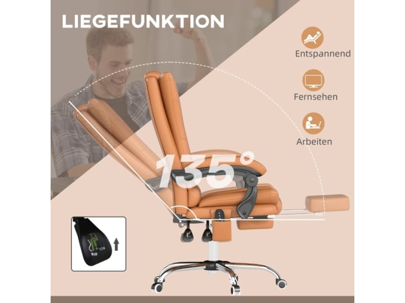 Chaise de bureau massante, chauffante, inclinable, réglable en hauteur, marron clair - Conforama E