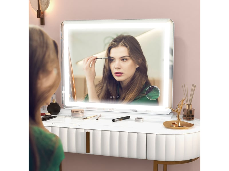  Miroir lumineux led intensité 3 modes d'éclairage, grossissement 10x, touche tactile - 80 x 62 cm,  port de charge usb  - Conforama D