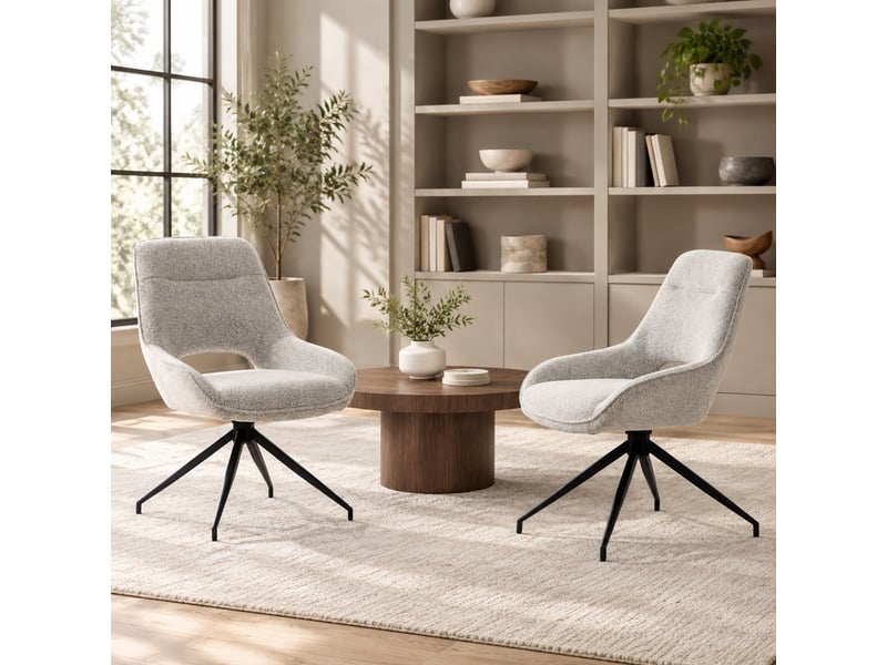  Chaises de salle à manger lot de 2 pivotantes 360° avec accoudoirs  - tissu structuré beige gris  - Conforama B