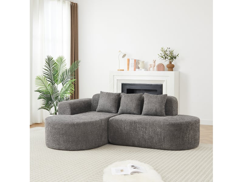  Canapé d’angle 3 places gauche design arrondi anthracite, mousse douce, tissu couleur gris, design simple  - Conforama D