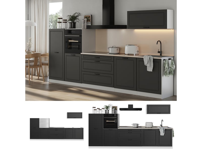 Vicco cuisine, anthracite campagneblanc, 340cm plan de travail chêne doré - Conforama D