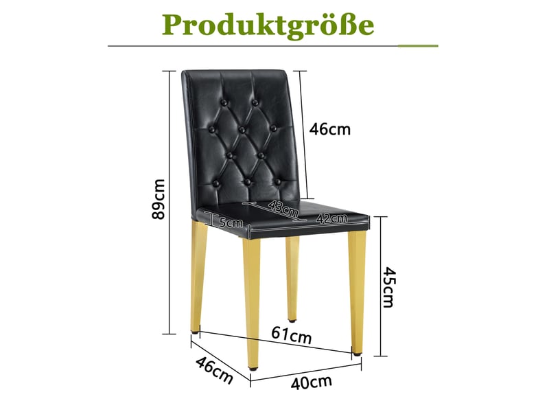  Lot de 4 chaises de salle à manger 89 cm, pu noir, métallique doré, chaise cuisine, dossier à losanges, design contemporain  - Conforama C