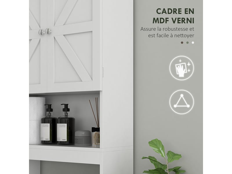  Armoire de rangement dessus des toilettes, meuble de salle de bain placard 2 portes étagère blanc 58,5l x 23l x 170h cm  - Conforama R