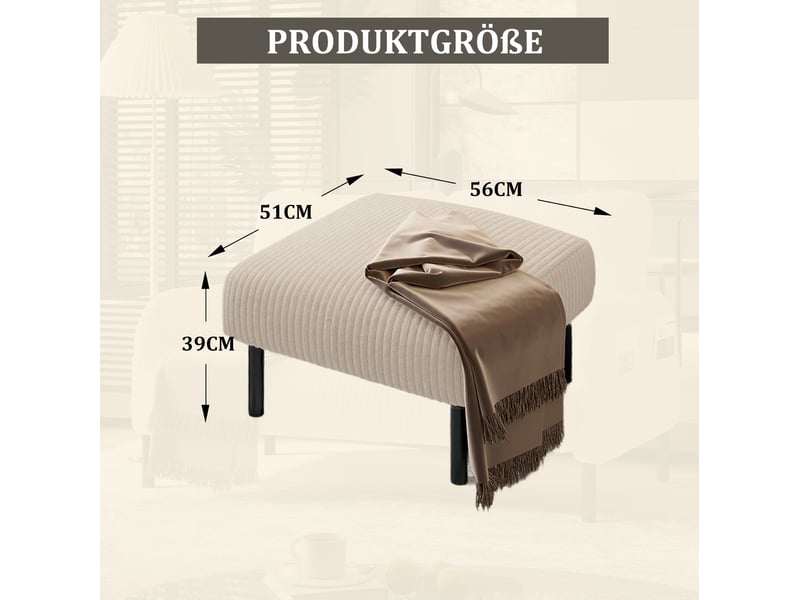  Pouf ottoman 56 x 51 x 39 cm – beige – assise en corduroy, structure métal, usage 3 en 1  - Conforama C