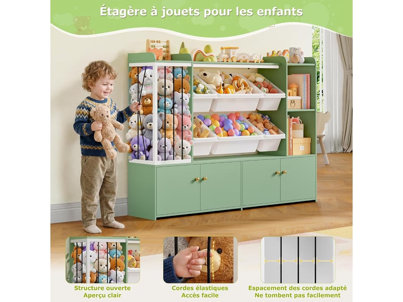  Meuble rangement enfant, bibliothèque enfant, 137,3x28x94cm,vert  - Conforama D
