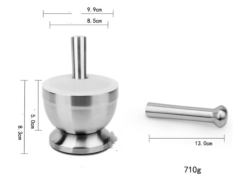  Mortier et pilon de cuisine en acier inoxydable – pour ail, épices et médecine, 9.9x8.3cm  - Conforama B