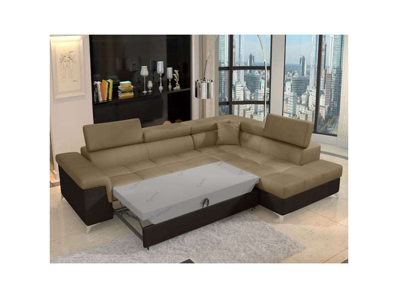  Canapé d'angle convertible palazzo 4 places marron clair et foncé – angle droit avec 1 coussin  - Conforama B