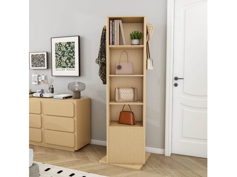  Armoire à bijoux modenvie pivotante 360° avec miroir sur pied, rangement 4 en 1, 50 x 50 x 170 cm, décor chêne clair  - Conforama E