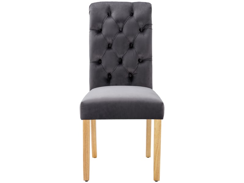  Chaises de salle à manger lot de 4 à dossier capitonné  - pieds en chêne, velours - gris  - Conforama A