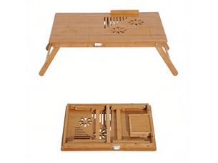 Table de lit pliable réglable en bambou 55 x 35 cm avec tiroir et plateau inclinable