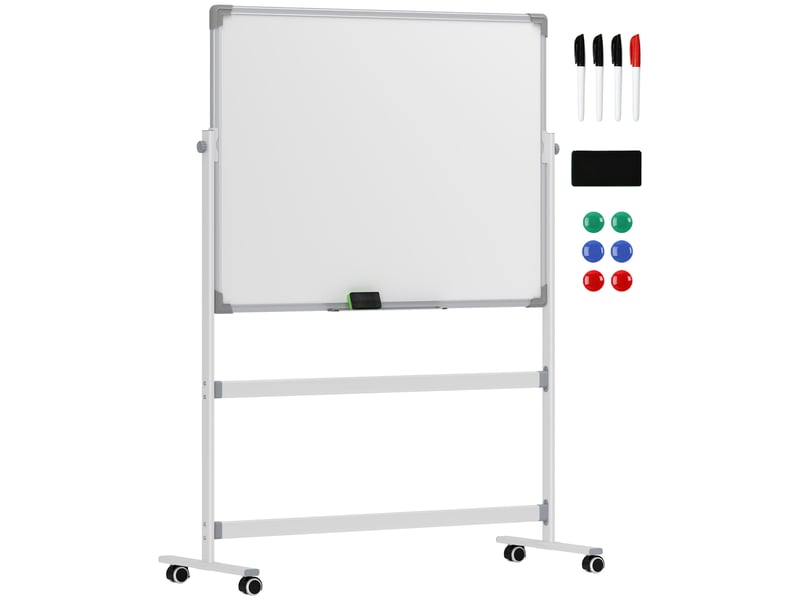  Tableau blanc magnétique mobile 120 x 90 cm sur pied pivotant blanc  - Conforama A