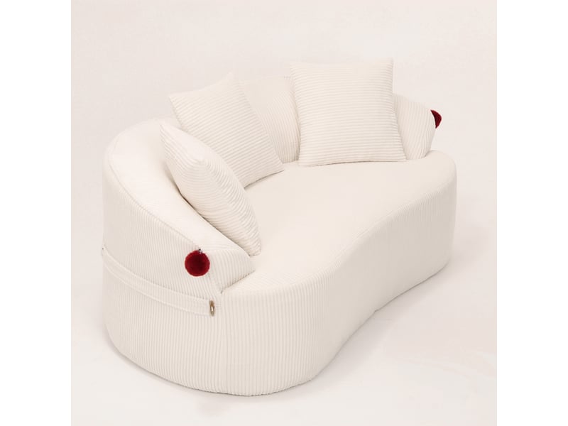  Canapé 2 places incurvé en velours côtelé blanc 163x93x68 cm  - Conforama A
