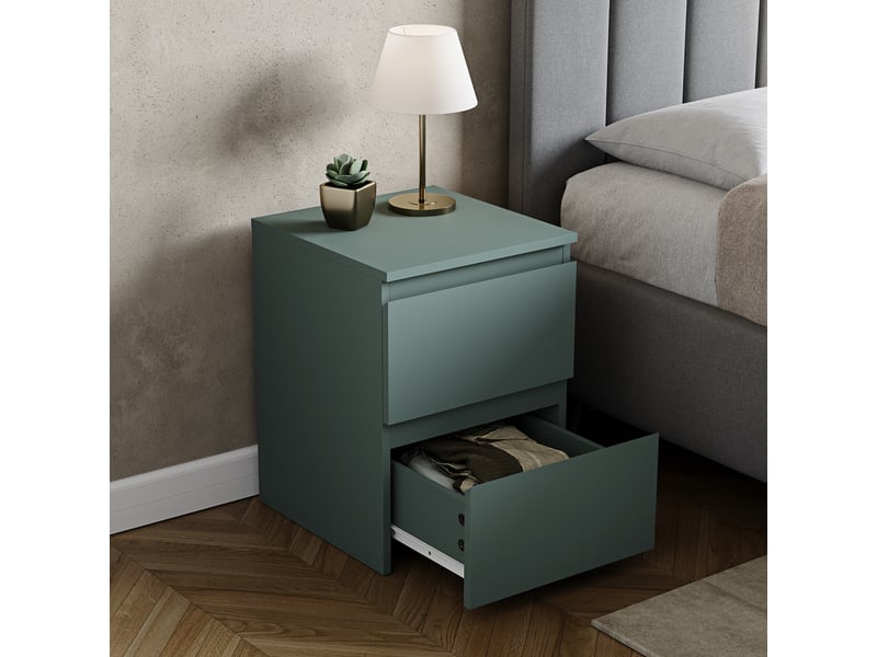  Table de chevet denver, commode de nuit, chambre, rangement, grand, 2 tiroirs, vert 3332034 - Conforama E
