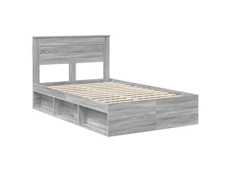  Lit double- lit adulte -  cadre de lit uni gris sonoma 135 x 190 cm bois de pin massif  - Conforama C