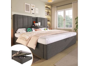 Lit coffre 160x200 cm <strong></strong>  <strong>gris</strong> coloris gris