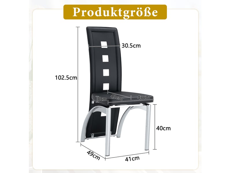  Lot de 2 chaises de salle à manger h 102 cm, chaise cuisine, dossier géométrique, design contemporain, métal argenté, pu noir  - Conforama C