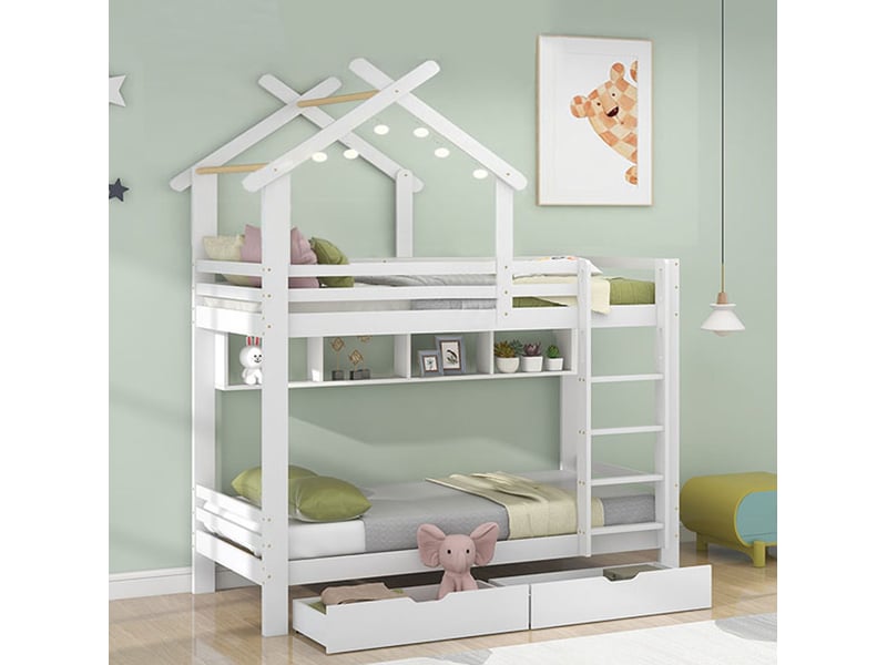  Modenvie lit superposé enfant 90x200 cm - avec tiroirs et étagères, sans matelas - blanc  - Conforama B