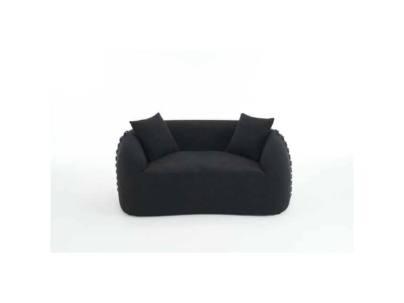 Canapé 2 places 155x90 cm design arrondi - accoudoirs avec détails noués décoratifs - tissu chenille - noir  - Conforama A