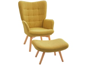 Fauteuil d'appoint avec repose-pieds, fauteuil inclinable aspect velours côtelé, fauteuil à pieds en bois, pour salon, orange