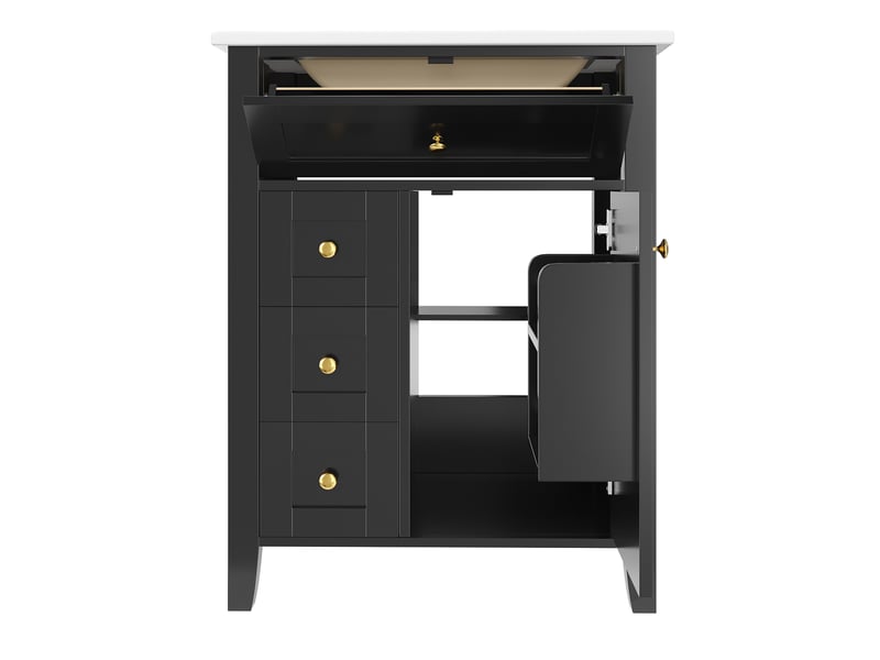  Meuble sous vasque 61 x 47 cm – noir brillant – vasque en céramique et rangements à fermeture douce  - Conforama D