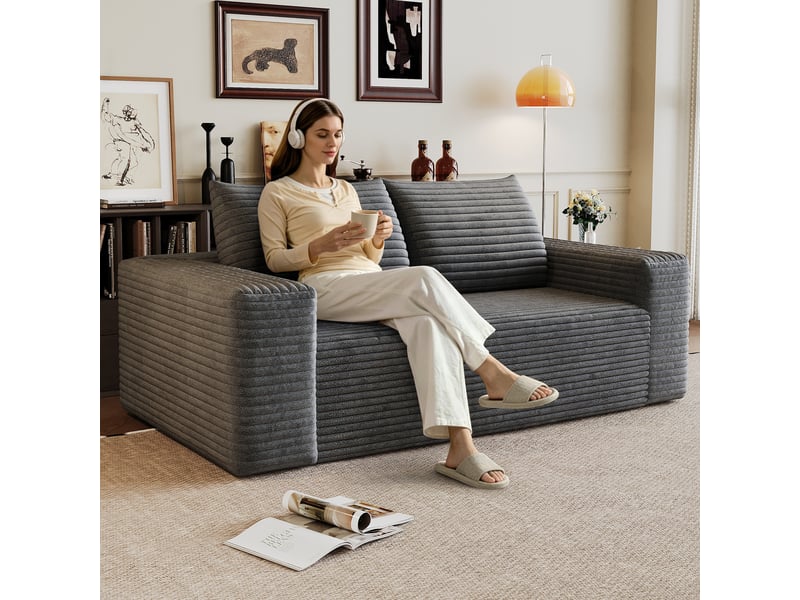  Canapé droit 2 places 180 cm en velours côtelé, assise profonde, mousse haute élasticité, sans montage, gris foncé IKSETERA TRADING LTD - Conforama D