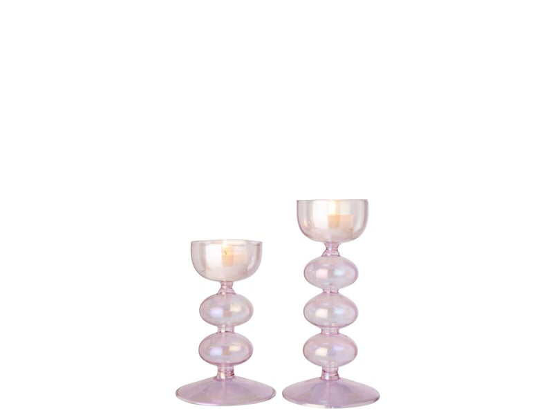  Lot de 2 bougeoirs en verre nadège 16cm rose  - Conforama B
