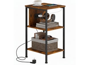 Table d'appoint 34 x 30 x 58 cm – marron rustique et noir – station de charge avec 2 étagères ouvertes