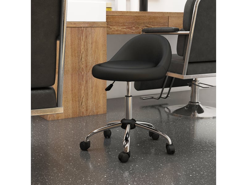  Tabouret à roulettes pivotant avec hauteur réglable pour cosmétique dentiste ou coiffure diamètre 50 cm hauteur 63-83 cm en noir  - Conforama B