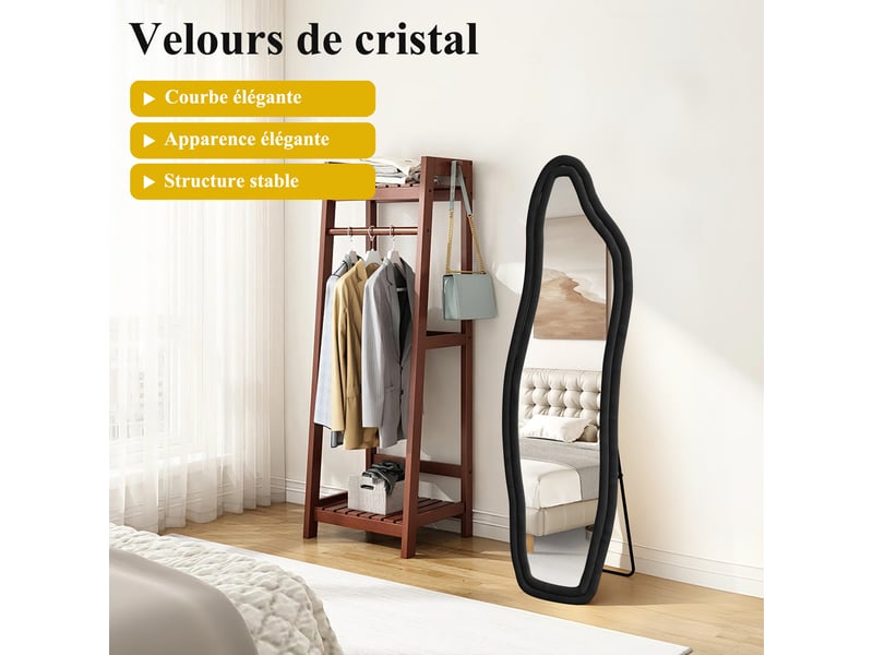  Miroir sur pied 160 x 50 cm, miroir sur pied incurvé au cadre en alliage d’aluminium, idéal pour chambre, dressing, salon–design moderne, noir  - Conforama E