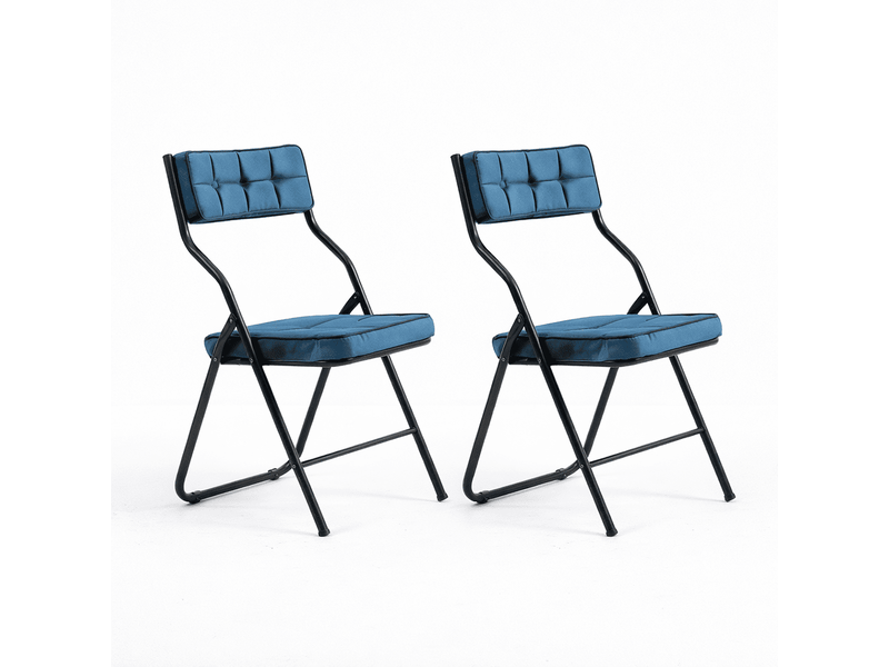  Lot de 2 chaises pliantes avec coussin, chaises de salle à manger, en métal, bleu  - Conforama A