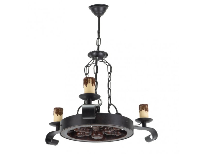  Suspension rustique ABRILA Rueda 3 lumières E27 marron rustique, métal résine et polycarbonate, hauteur réglable 40-65 cm, Ø51 cm 92.527/3 - Conforama A