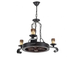 Suspension rustique ABRILA Rueda 3 lumières E27 marron rustique, métal résine et polycarbonate, hauteur réglable 40-65 cm, Ø51 cm