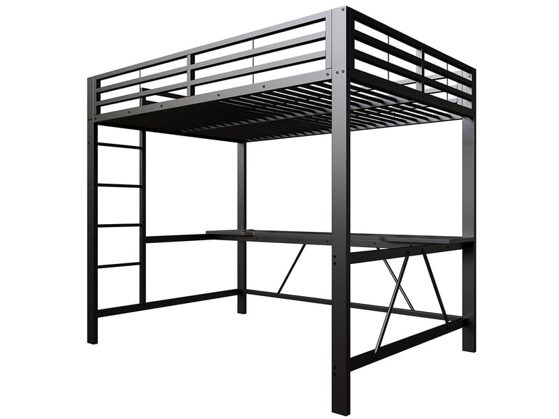 Lit mezzanine gaming métal 140x200 éclairage led station recharge usb bureau noir