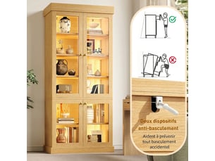 Vitrine coloris naturel 4 étagère(s) <strong>KORFEE</strong> <strong></strong> - 100 cmx160 cm