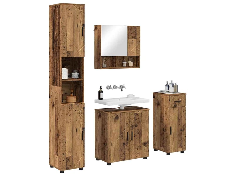  Ensemble de mobilier de salle de bain 4 pc bois ancien cf64499  - Conforama C