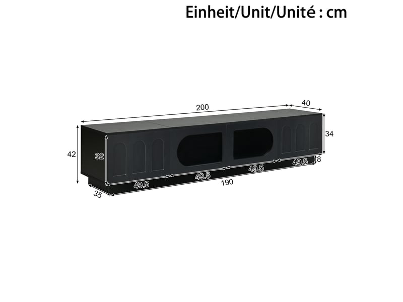  Meuble tv 4 portes avec led pilotée par application 200x40x42 cm noir  - Conforama C
