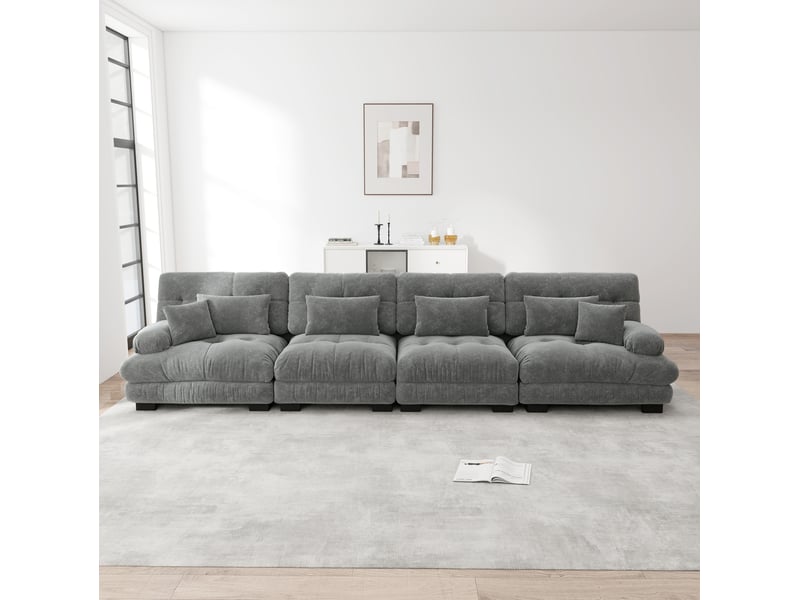  Canapé d'angle modenvie modulable 4 places convertible assise profonde 406 x 77 x 81 cm chenille grise  - Conforama E